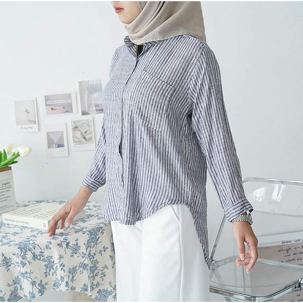 BEFAST - ZFS OOTD Tunik CACA / TIRA RAYON DIAMOND TUNIC / Pakaian Muslimah / Tunik Stripe Casual Wanita / Atasan Lengan Panjang / Fashion Kekinian Remaja ABG / Outfit Wanita Hijab / Tunik Wanita Kerja Terlaris