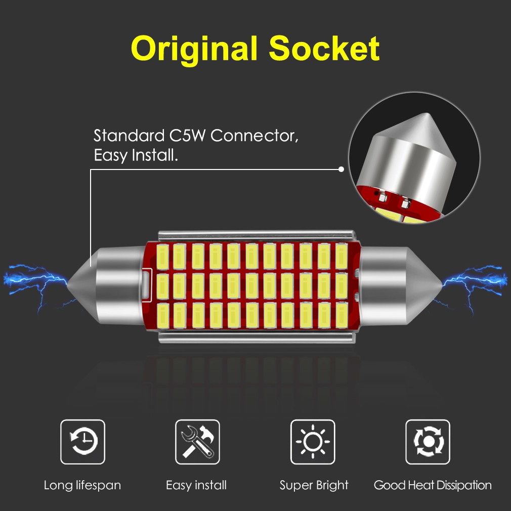 1pc Lampu Baca LED C5W C10W 31mm 36mm 39mm 42mm 12V Untuk Plat Nomor Mobil