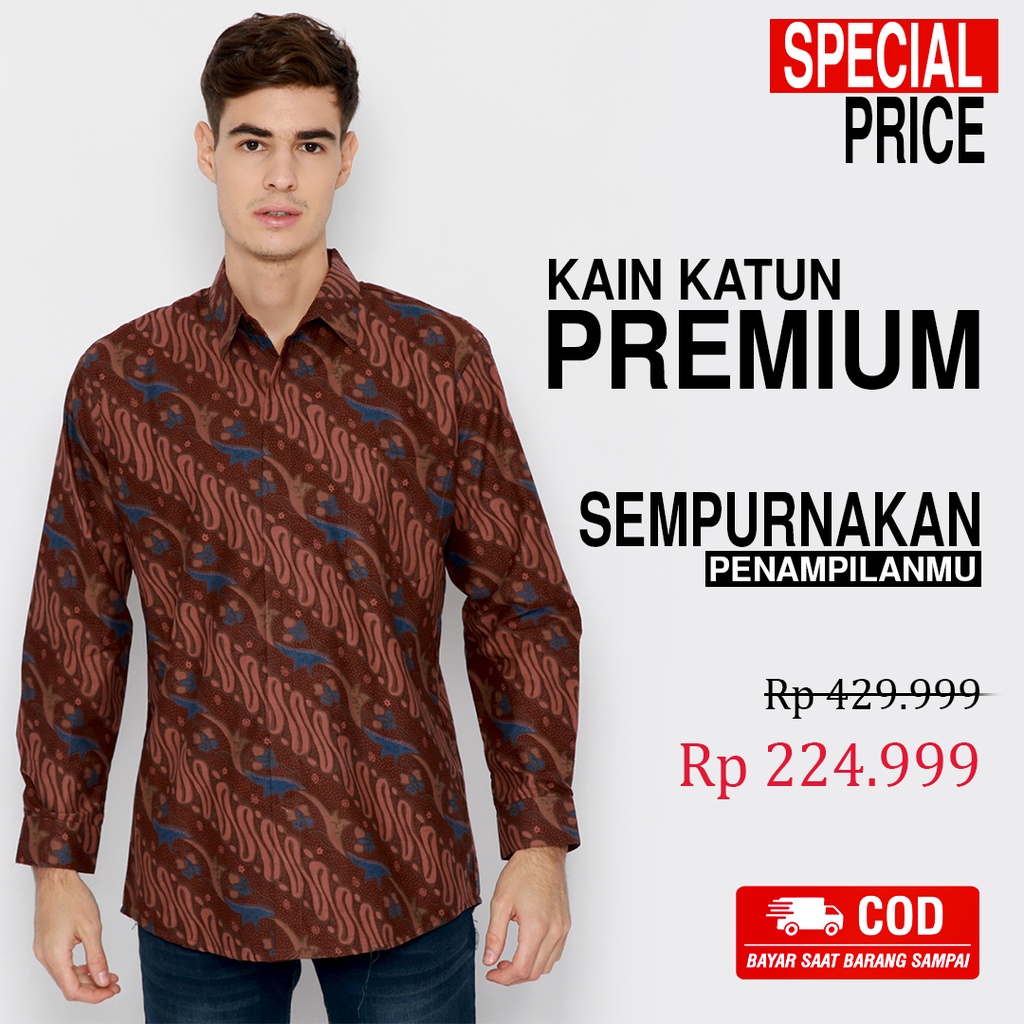 BATIK PRIA LENGAN PANJANG Kemeja Hem Slimfit Premium Motif Parang Warna Coklat 721021 CAP 72 - Baju Kemeja Atasan Pakaian Setelan Batik Pria Cowok Laki Laki Remaja Keluarga Kantor Lengan Panjang Modern Slimfit Slim Fit Premium Kekinian