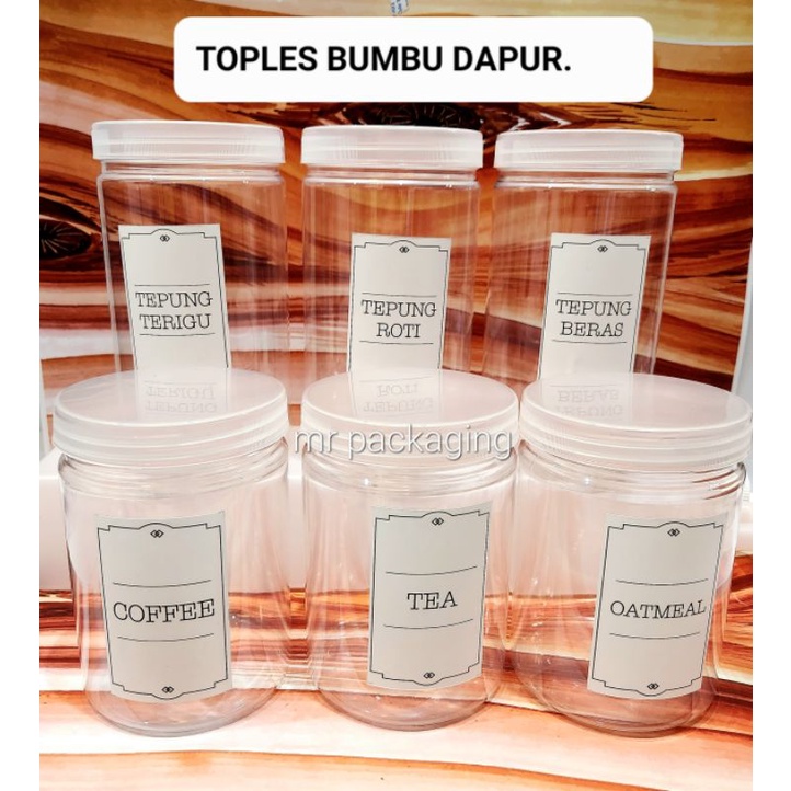 Toples Bumbu Dapur + STIKER LABEL | Toples Plastik isi ulang bumbu masak gula garam teh kopi | Lodong tepung | Kaleng kerupuk mentah | tempat bumbu kedap udara | toples bening transparan