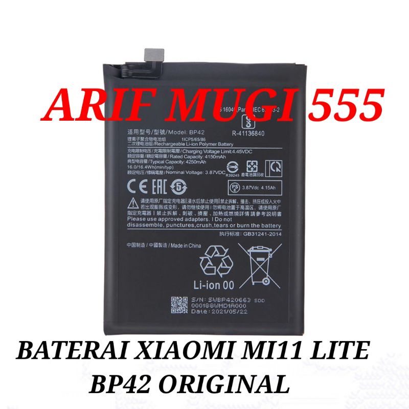 Batre Baterai Battery Batrai Xiaomi Mi11 lite BP-42 Original 100%