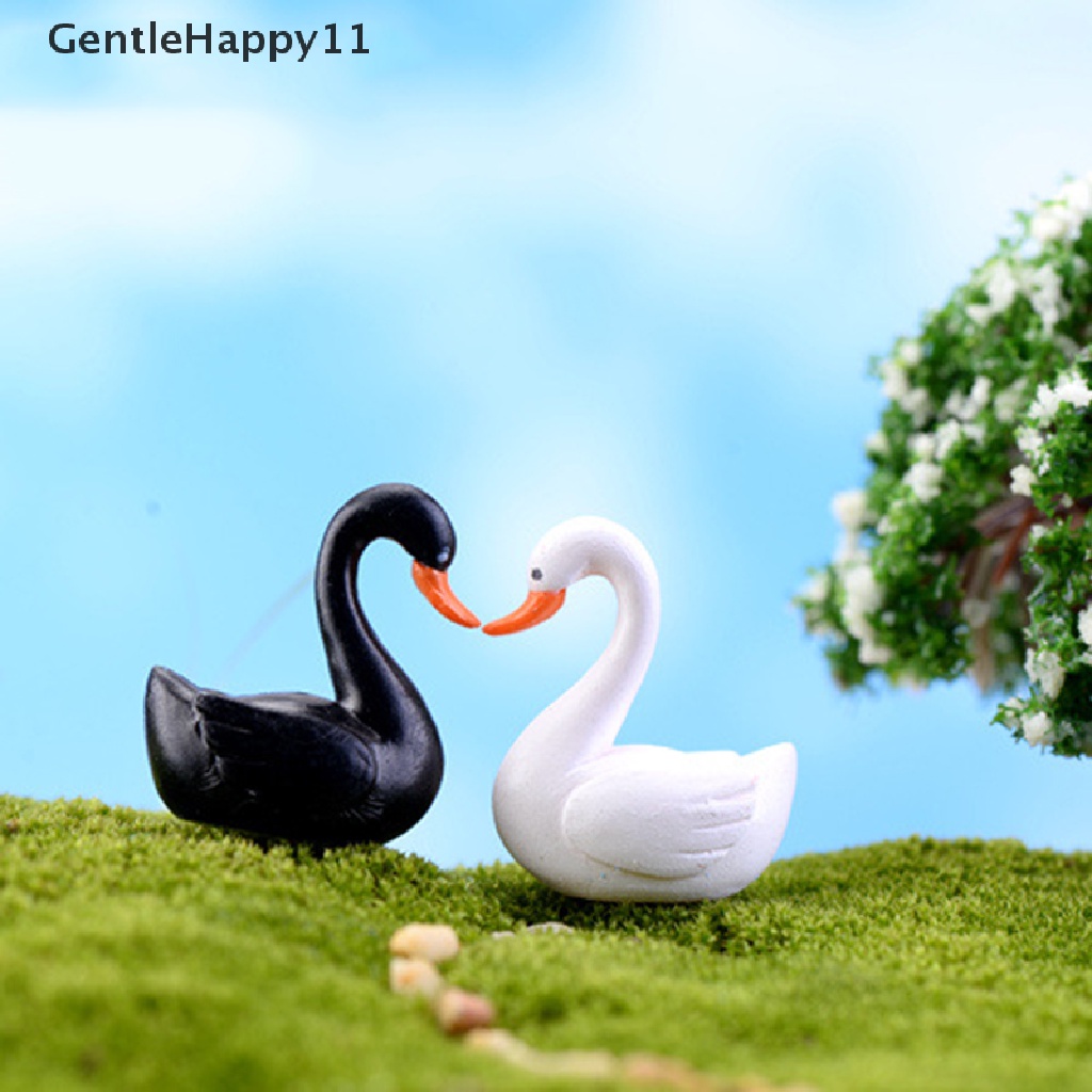 Gentlehappy Putih/Hitam Mini Swan Ornamen Taman Miniatur Patung Tanaman Pot Peri Dekorasi Taman id