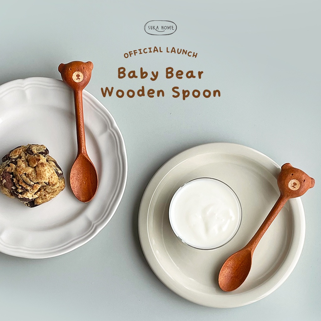 Sendok Makan Kayu Lucu Bear Wooden Spoon ala Korea Peralatan Makan Pengaduk Madu Food Grade by Suka Home