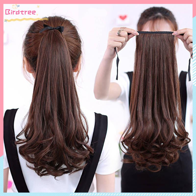 Wig ekor kuda wig anak-anak wig panjang ekor kuda gulungan pendek dengan klip