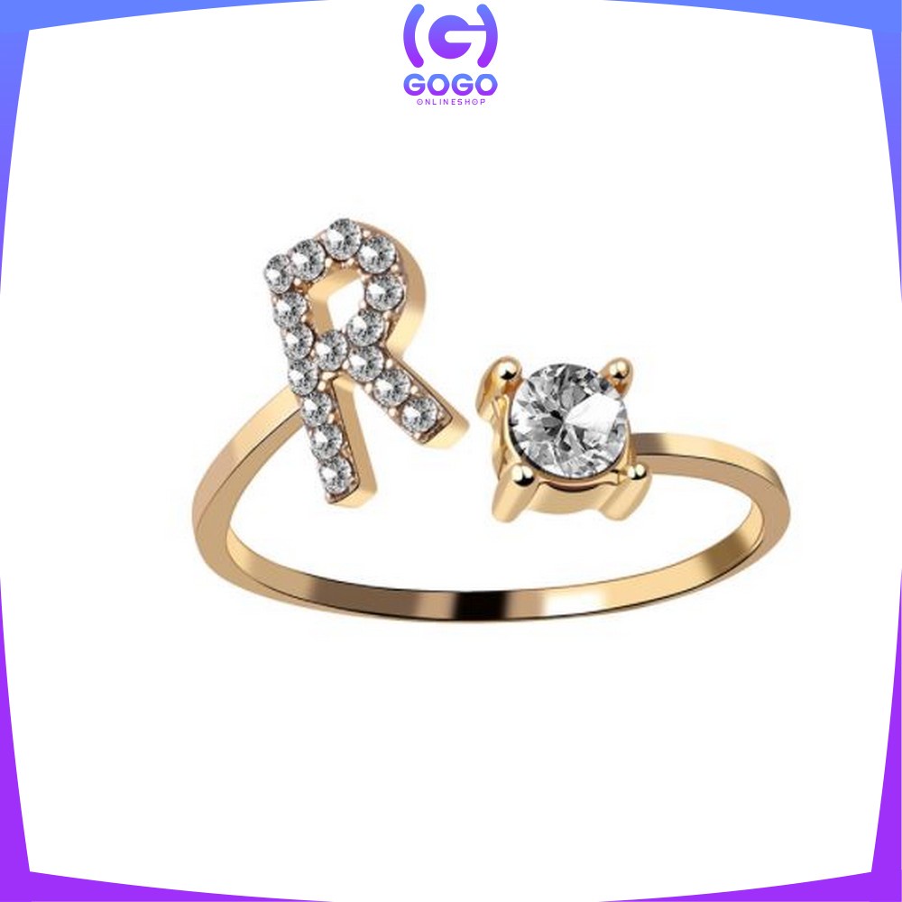 GOGO-K59 Cincin Huruf Gold Stainless Inisial Nama Cincin Alphabet / Cincin Abjad Huruf A-Z Wanita Fashion / Cincin Wanita Huruf Set Perhiasan Wanita