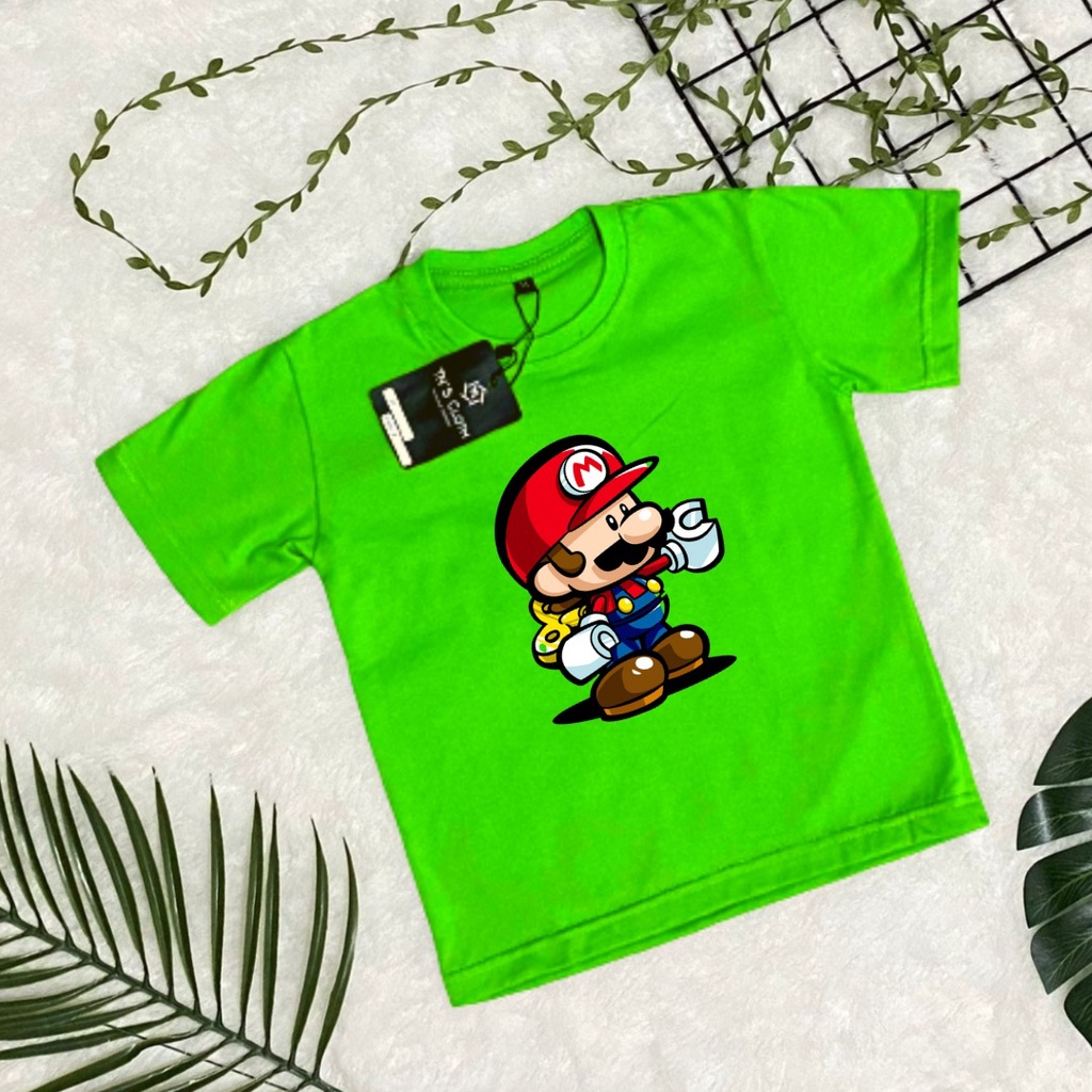 kaos anak baju gambar mario bros buat anak 1-9 tahun bahan adem kaos anak