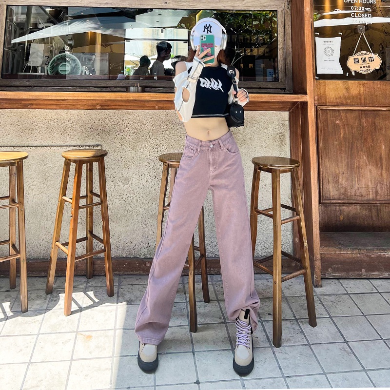 Purple new korean style kulot celana jeans high waist wanita