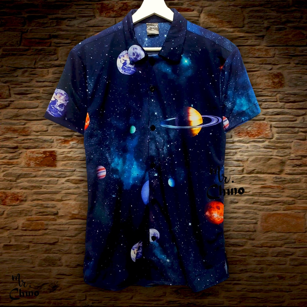 Baju Kemeja Motif Beautiful Space  | Kemeja Hitam Aesthetic Laki Laki Dewasa Import | Kameja Pria Ko