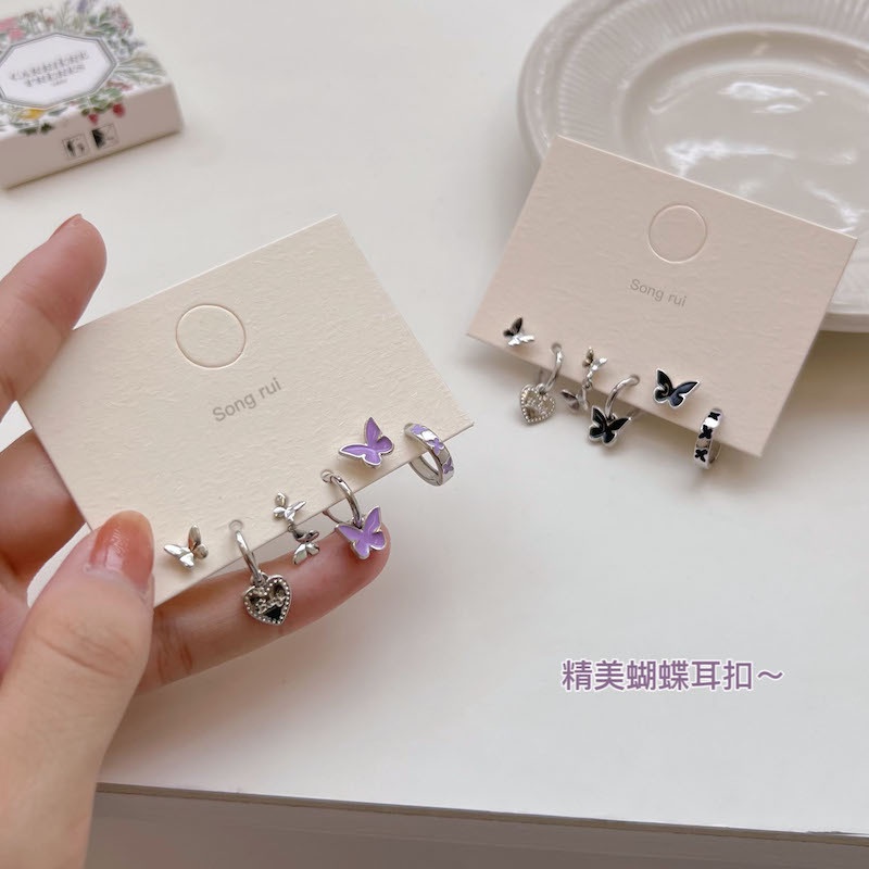 Set Anting Stud Desain Bunga Kupu-Kupu Hati Warna-Warni Bahan Resin Untuk Wanita