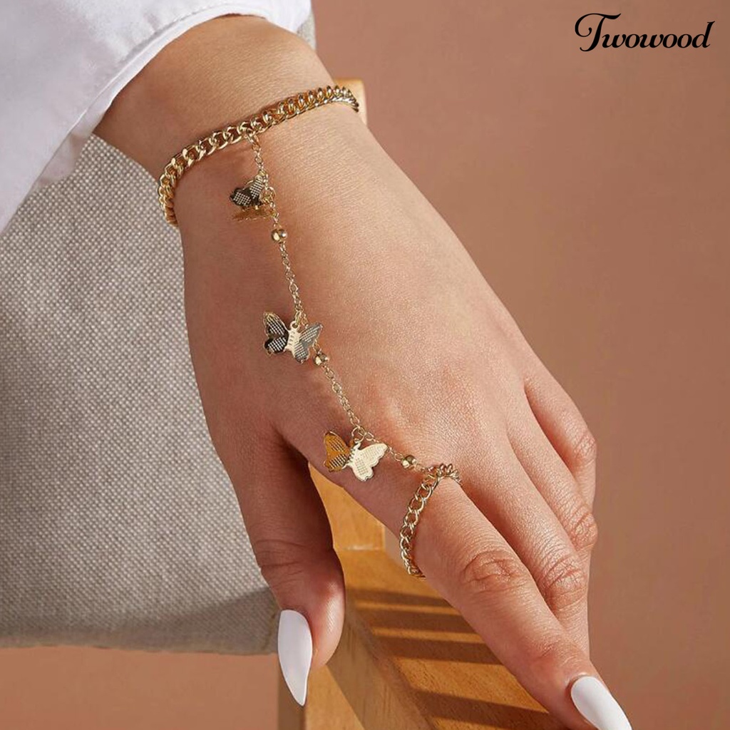 Gelang Cincin Desain Butterfly Adjustable Tahan Lama Gaya Hip hop Untuk Wanita