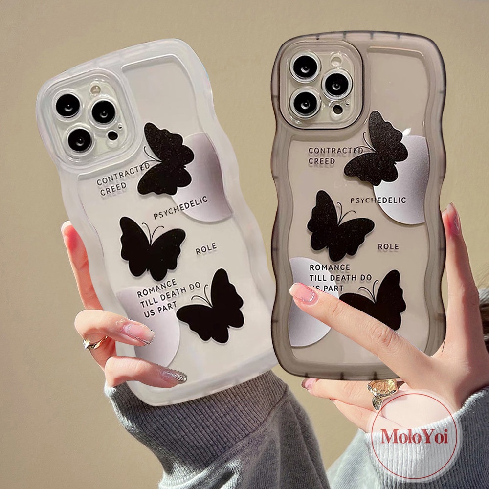 Soft Case Tpu Motif Kupu-Kupu Hitam Untuk iPhone 11 12 14 13 Pro Max XR 14 Plus 7 6 6s 8 Plus X XS Max SE 2020 7Plus 8Plus