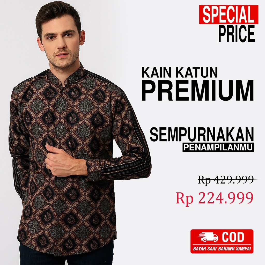 BATIK PRIA LENGAN PANJANG Slimfit Slim Fit Premium Warna Hitam Coklat 725733 Cap 72 - Baju Kemeja Atasan Pakaian Setelan Batik Pria Cowok Laki Laki Remaja Keluarga Kantor Lengan Panjang Modern Slimfit Slim Fit Premium Kekinian