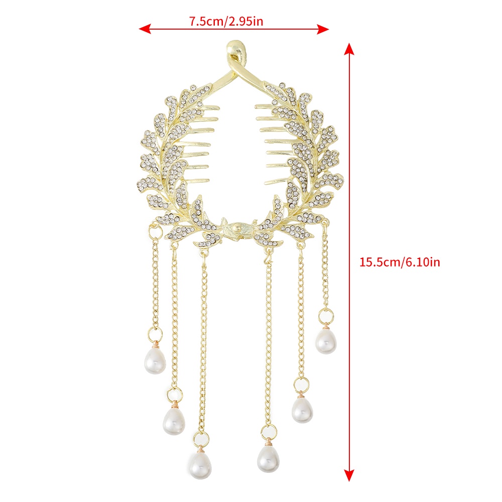 Jepit Rambut Ponytail Bahan Alloy Aksen Mutiara Dan Berlian Imitasi Untuk Wanita
