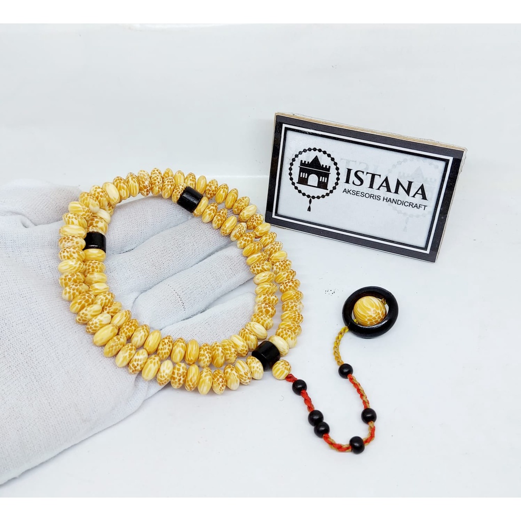 tasbih kalung kayu liwung putih bandul cincin