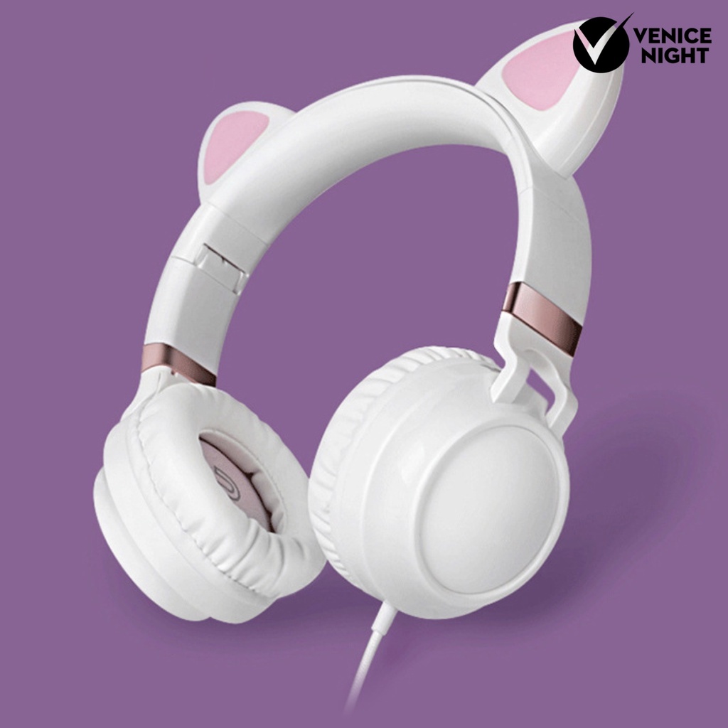 (VNEP) (Berkabel) EP28 Headphone Mega Bass Foldable Cats Ear Shape 3.5mm Headset Gaming untuk Bermain Game