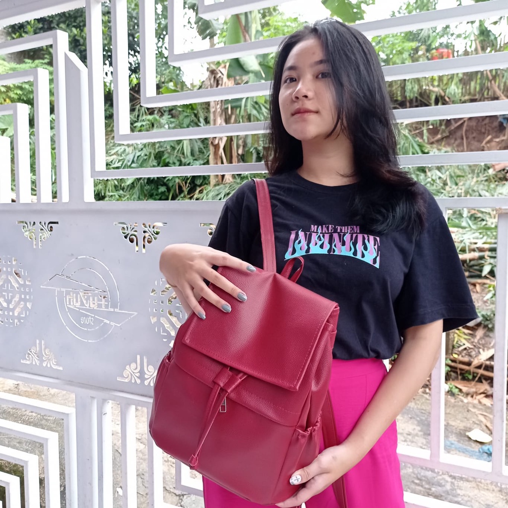 Tu7uh Store Tas Ransel Wanita Luna Warna Hitam /Tas Punggung Gendong/ Backpack Ransel Sekolah,Kuliah Kulit Sintetis / Tas Cewek Murah Bandung