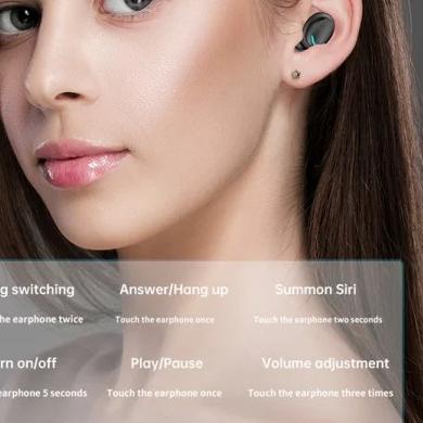 headset bluetooth led fingerprint tws f9-5c tws 5.0 earphone original - Hitam