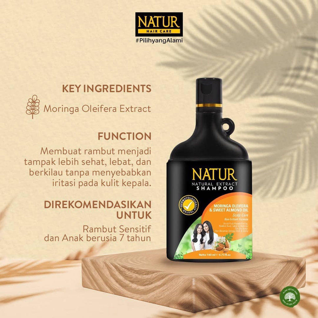 NATUR Shampoo | Ginseng Aloe Vera Moringa Olive Tea Tree Oil Sampo