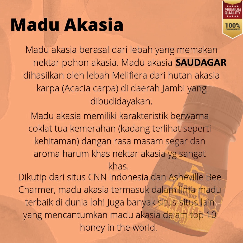 Madu Asli Akasia Murni Alami Grade A Row Honey Madu Saudagar