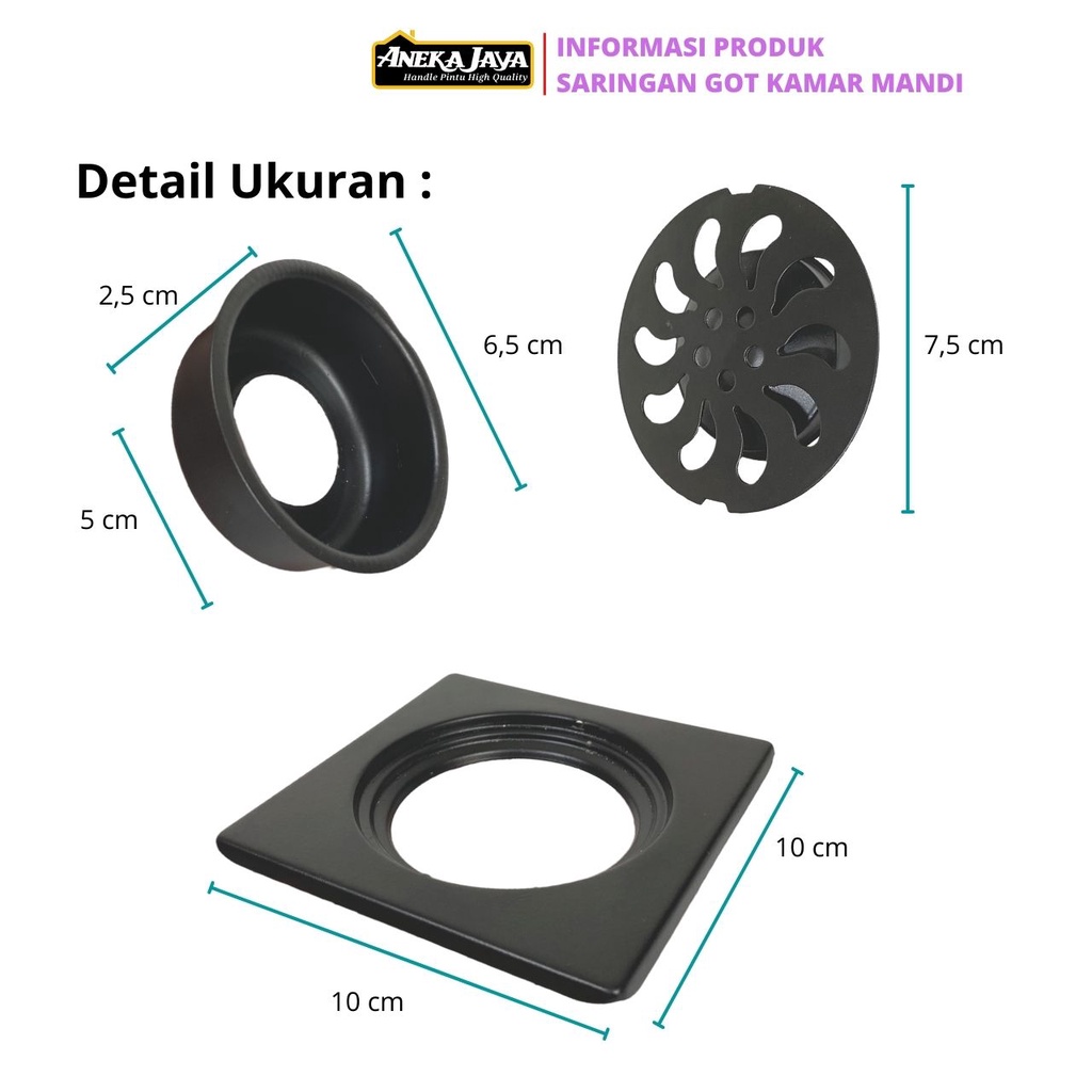 Saringan Got Stainlees Black Series Anti Karat Awet Floor Drain Pembuangan Kamar Mandi - Silver Hitam