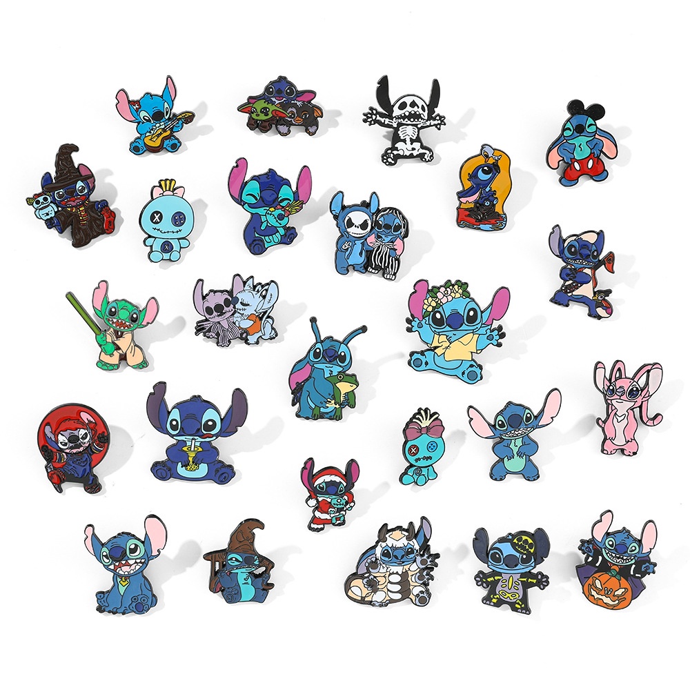 Kartun Stitch Logam Enamel Pin Anime Stitch Bros Lencana Lucu Badge Pakaian Lapel Pin Perhiasan Aksesoris