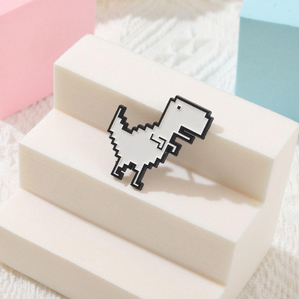 [Elegan] Bros Enamel Dinosaurus Kreatif Sederhana Aksesoris Perhiasan Putih Pixel Geometris Wanita Anak Mantel Kerah Pin