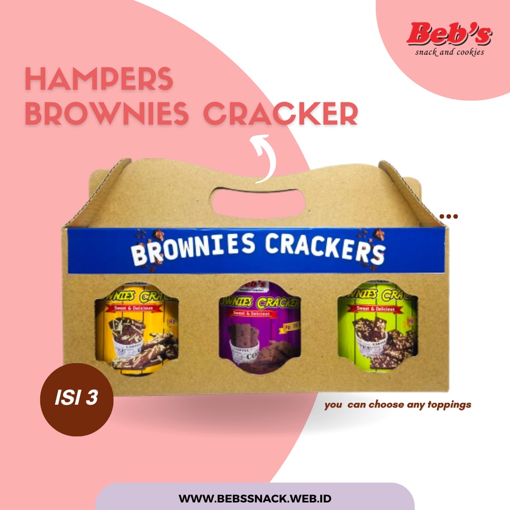 

Hampers Brownies Cracker Isi 3pcs | Hampers Gift Box Spesial Cemilan Keripik Brownies Kering Crunchy Crispy | Gift Birthday Set Hadiah
