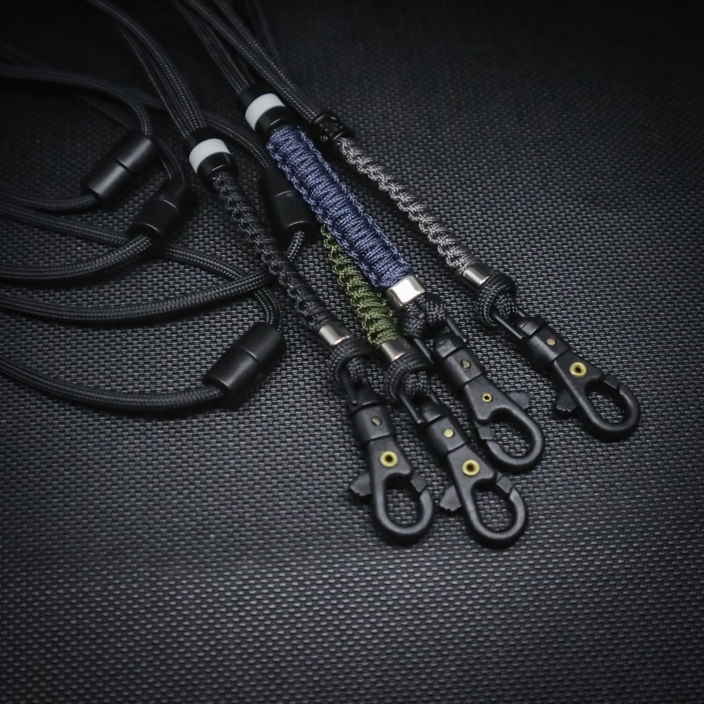 Tali Lanyard ID Card Holder Paracord 550 lbs 4mm Premium Tactical Kobra Knot Multifungsi Free Karet O Ring 13mm 20mm 40mm