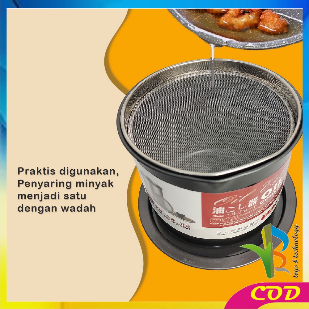 MI-C414 Gelas Saringan Minyak 2 Liter Anti Karat Oil Pot Teko / Wadah Penyaring Minyak Goreng Tempat Penyimpanan Minyak