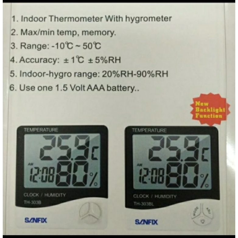 Thermometer / Higrometer Digital SANFIX TH303BL indor and outdor