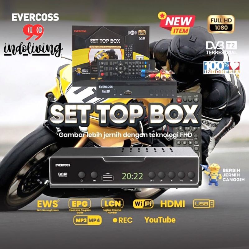 Set Top Box TV Digital STB Evercoss SNI Kabel Tombol Lengkap
