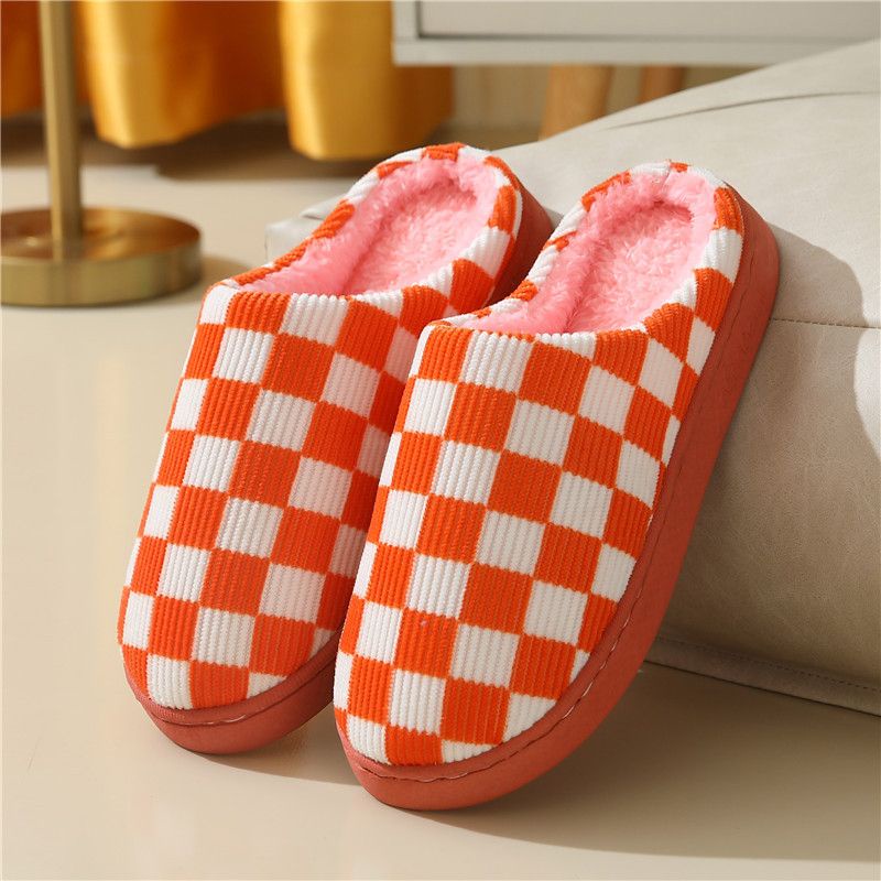 SANDAL RUMAH KOREA BULU SLIP ON CHECKERED BOARD