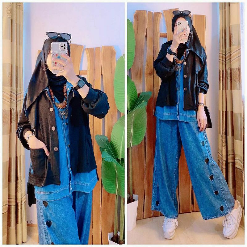 Jeans Combi Jacket, JAKET WANITA OVERSIZE KOMBINASI FIT XXL LD 120 BAHAN JEANS WASH IMPORT MIX KAOS TEXTURED TERMURAH OOTD KEKINIAN CANTIK