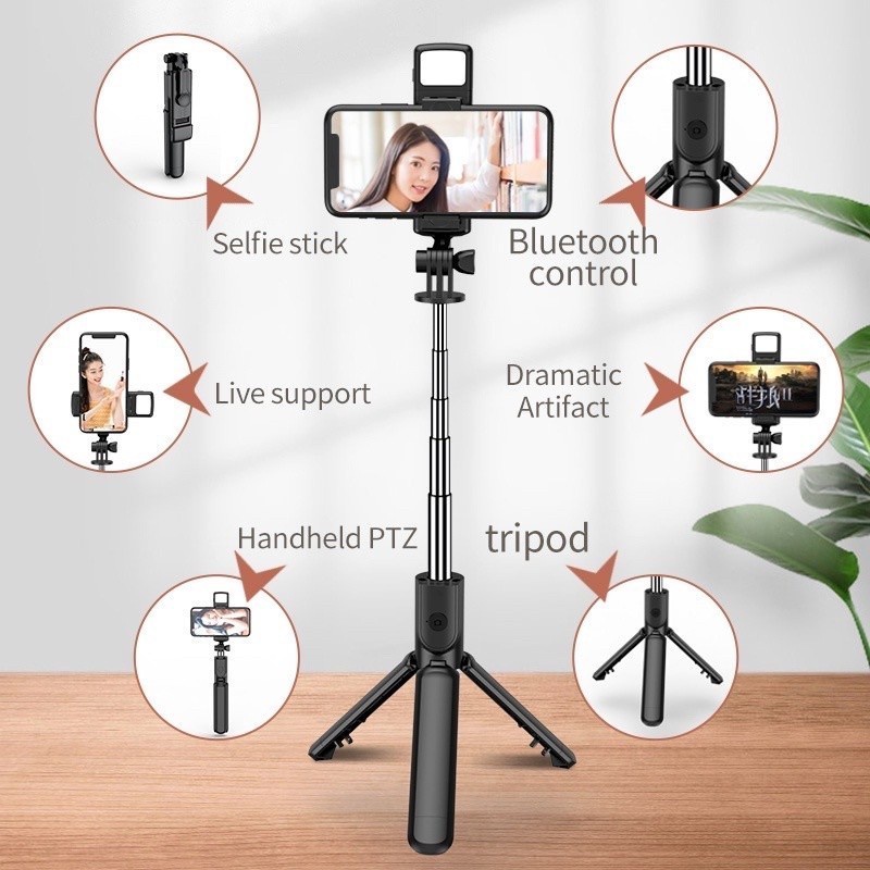 Trend-R1-S Tongsis Bluetooth Tripod R1S LED Flash Phone Holder Fill Light