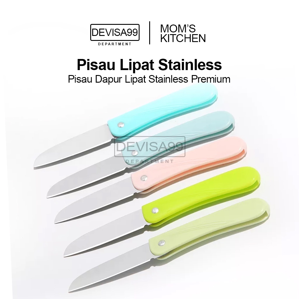 Pisau Lipat Mini Stainless / Pisau Dapur Traveling Warna Warni / Alat Pengupas Pemotong Buah Sayur Anti Karat Potong Sayuran Non Slip Travel Size Mudah dibawa dan dibersihkan