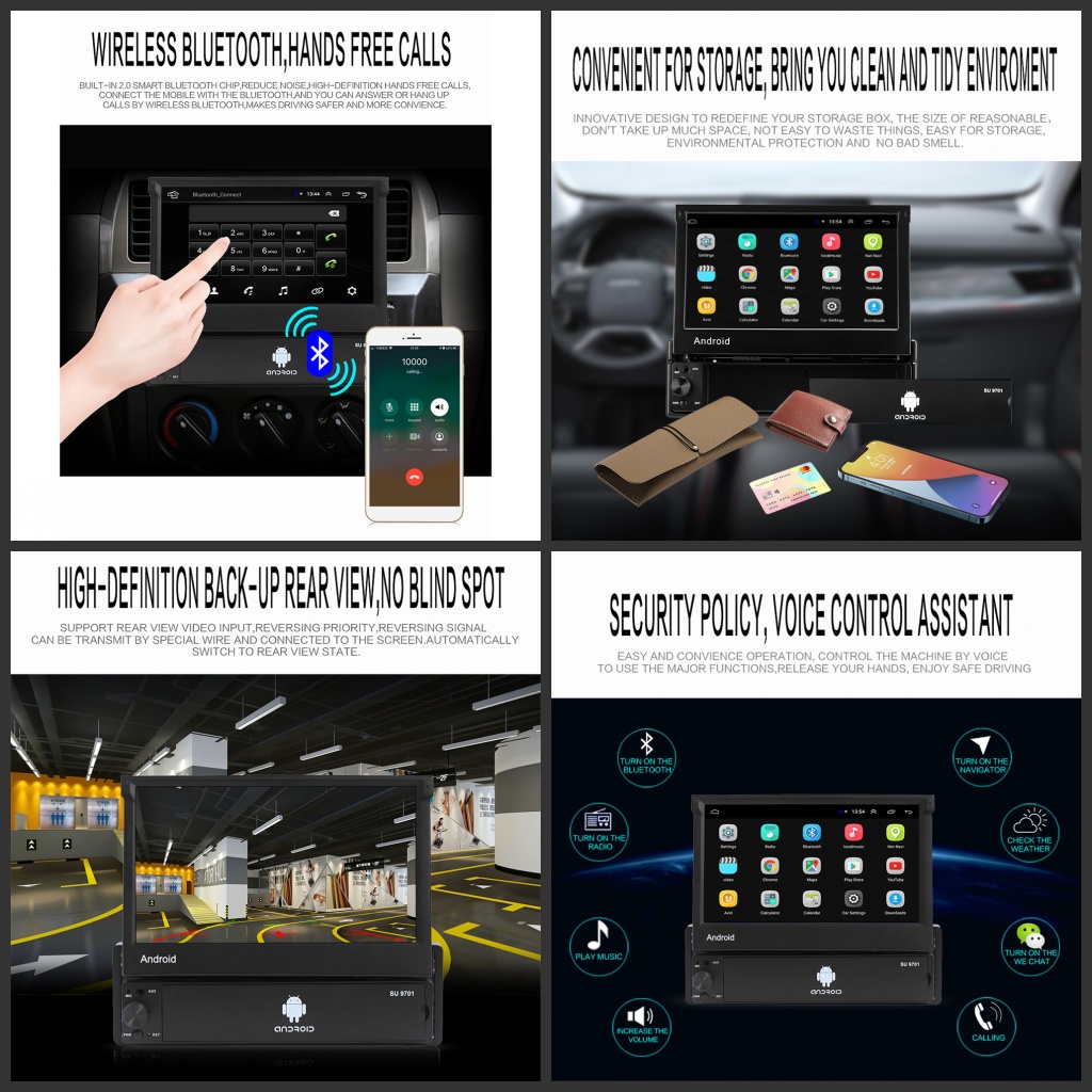 Android 12 Radio Mobil 7 Inch 4GB RAM 32GB ROM Layar Lipat Bluetooth WiFi AUX-Input GPS Navigasi Head Unit Digital Multimedia Receiver mendukung youtube