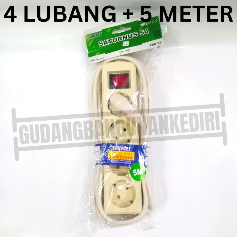 Stop Kontak Arde Saklar SNI Kabel 5 Meter 4 Lubang Sunfree Jupiter saturnus 54