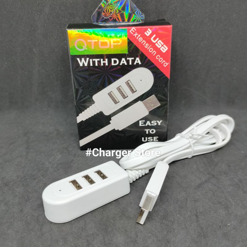 Charger 3 USB 2.4A Qtop USB Distributor Three Port Panjang 1Meter