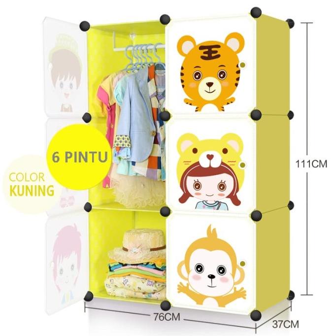 

Lemari pakaian plastik portable anak lemari susun baju rak buku 6P stock ready