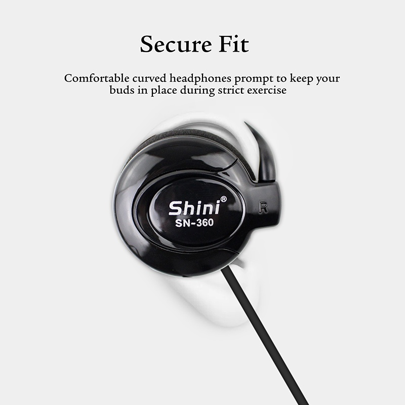 Shini Earhook Clip-on Headphone Sporty with Mic - Black - V6SK02BK