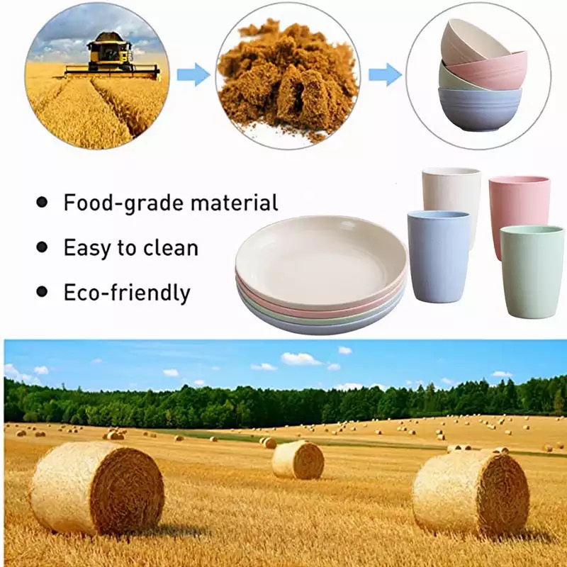 [XOQ] MANGKOK WHEAT STRAW SET 4 / PIRING JERAMI PIRING MAKAN ISI 4 PCS / GELAS MINUM BAHAN FOOD GRADE WHEAT STRAW ISI 4