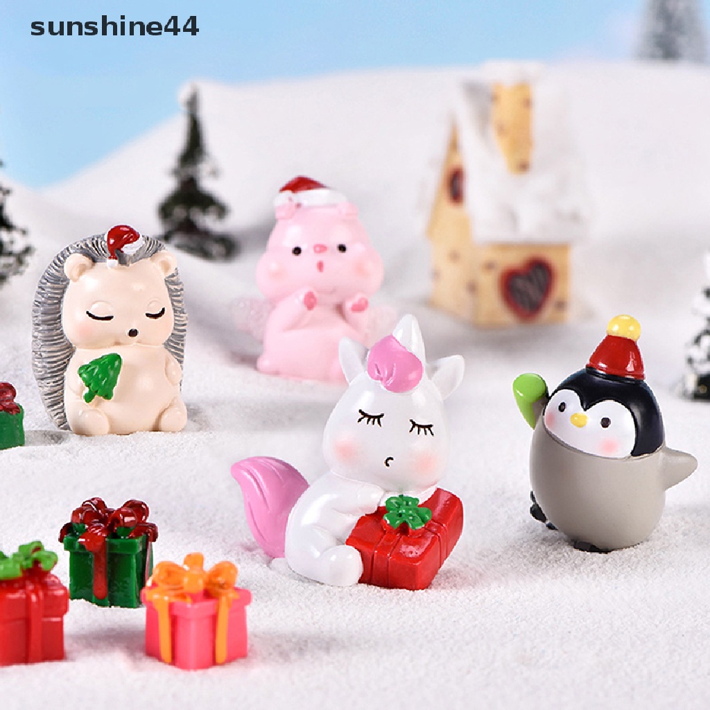 Sunshine Miniatur Figur Kartun Babi / Rusa Untuk Dekorasi Natal