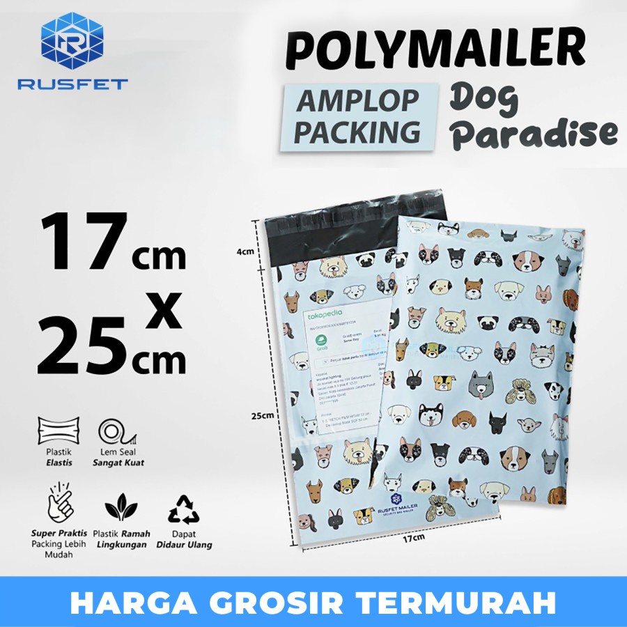 

Amplop Plastik Packing Polymailer 17x25cm Doggies Cute Dog Polimailer