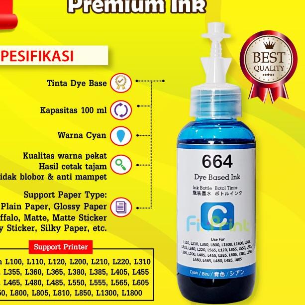 Tinta 664 Premium Refill Printer Epson L110 L210 L220 L300 L310 L360 - Hitam, TINTA ORIGINAL