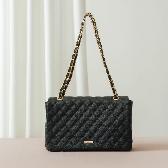 T0P TAS WANITA FLAP BAG CLAIRE RECTANGLE BLACK MERCHE NICE