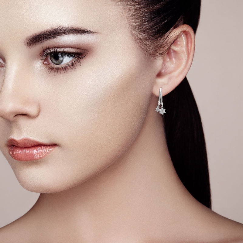 Fancyqube Anting Bentuk Bulat Bahan Cubic Zirconia Warna Silver / Gold Untuk Wanita Charms