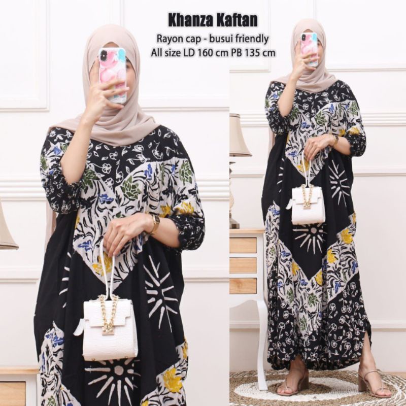 Kaftan Jumbo Abstrak Rayon Premium Busui Resleting Depan LD 150 Bumil Homedress Kekinian Terbaru Termurah