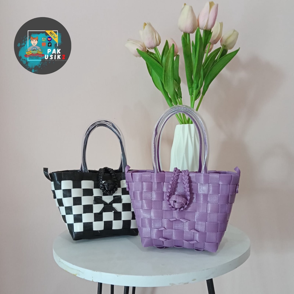 (Polka_SM) Super Mini Size 11x8x12 cm Tas Anyaman Plastik Kecil Kekinian