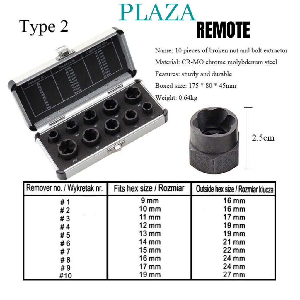 10Pcs Set Impact Bolt Screw Remover Extractor Metal Box COD