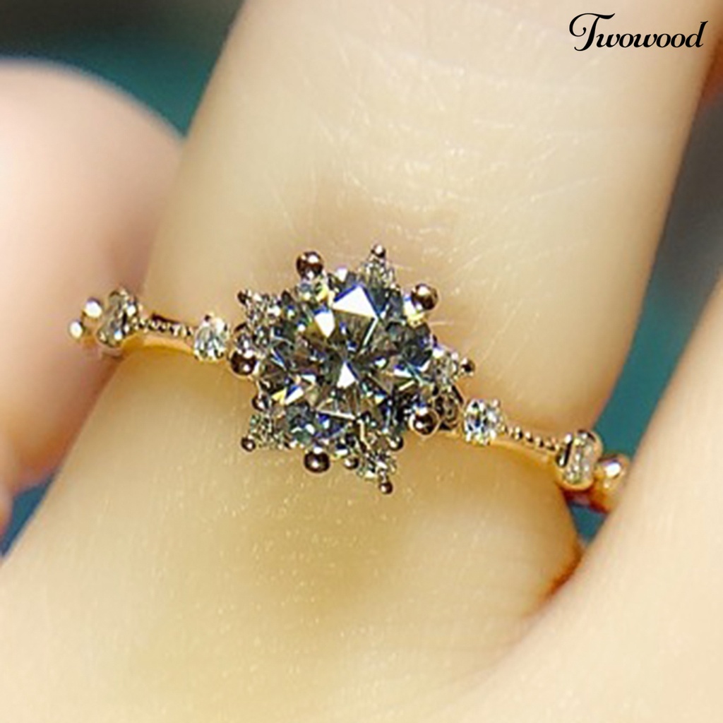 Cincin Bentuk Snowflake Model Open end Bahan Zircon Gaya Retro Untuk Wanita